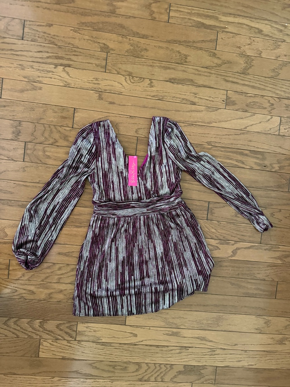 Sparkly Burgundy & Silver Pleated Long Sleeve Mini Dress Lilly Pulitzer